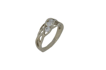Load image into Gallery viewer, white gold ring with three round diamonds on a white background
