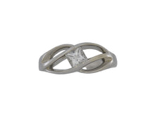 Load image into Gallery viewer, White gold ring with a diamond on a white background
