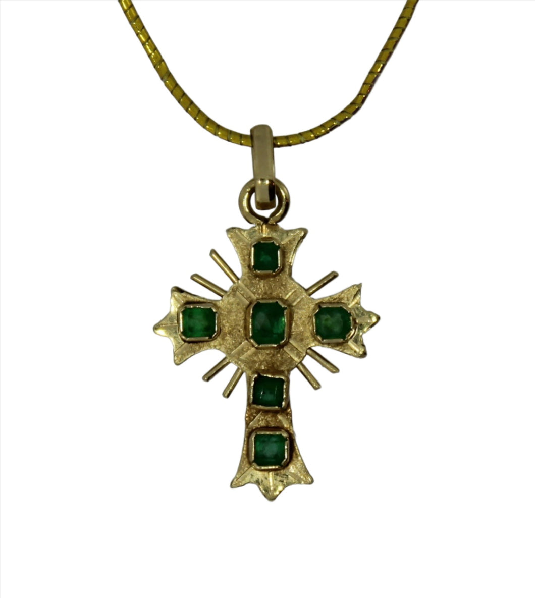 Six Emerald Cross Pendant