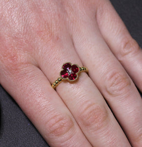 Four Ruby Petals Flower Ring