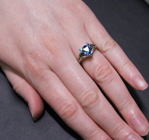 Olufson Designs Modified Alex Ring with stunning Trillion-shaped 2.0 carat blue tourmaline
