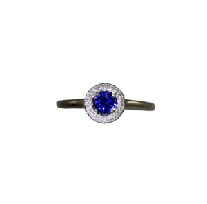 Bright Blue Sapphire Ring With Halo