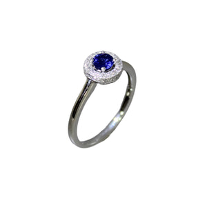 Bright Blue Sapphire Ring With Halo