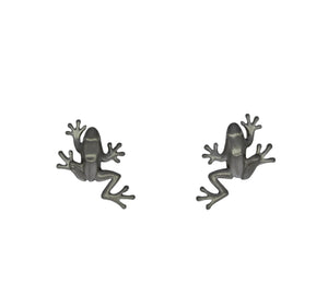 White Gold Leaping Frog Earrings