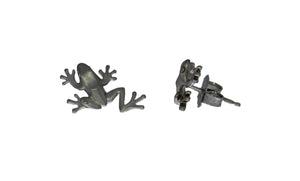 White Gold Leaping Frog Earrings