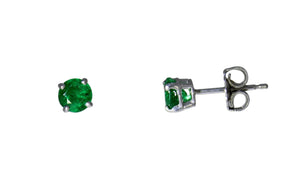 Round Natural Emerald Studs