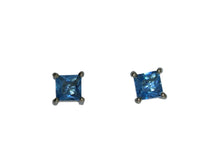 Load image into Gallery viewer, Square Blue Topaz Studs
