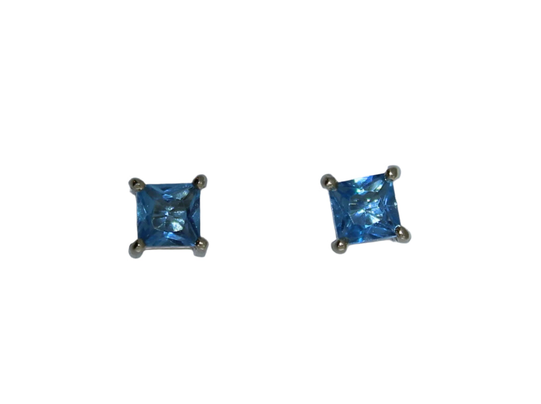 Square Blue Topaz Studs