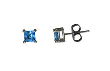 Load image into Gallery viewer, Square Blue Topaz Studs
