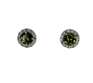 Green Sapphire Halo Studs