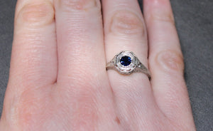 Vintage Inspired Platinum and Blue Sapphire Ring