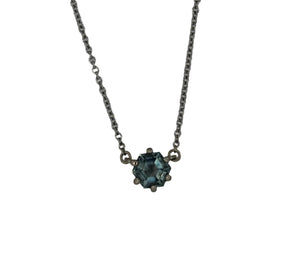 Hexagon Greenish Blue Sapphire Necklace