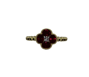 Four Ruby Petals Flower Ring