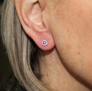 Pink Sapphire Halo Studs