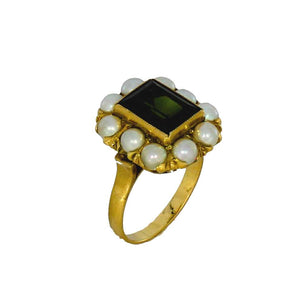 Green Sapphire with Pearl Halo Ring