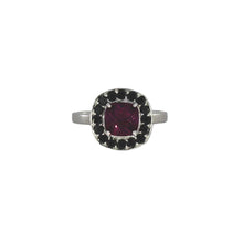 Load image into Gallery viewer, Rhodolite Garnet and Black Diamond Halo Ring
