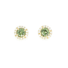 Load image into Gallery viewer, Green Sapphire Halo Studs
