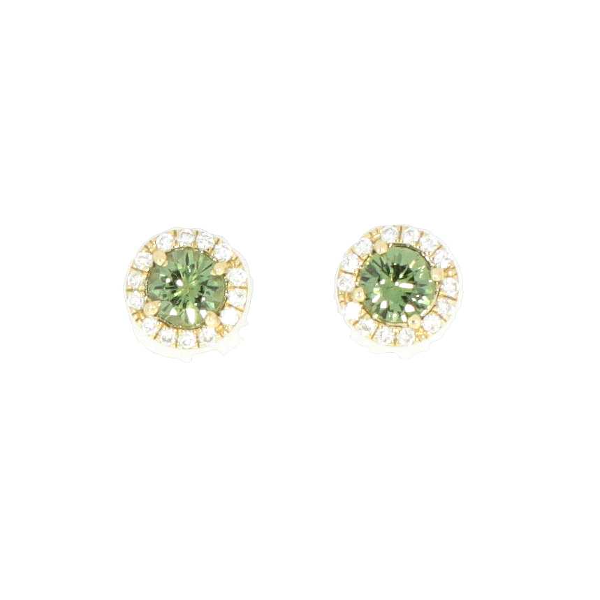 Green Sapphire Halo Studs