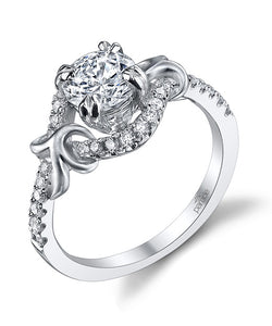 Satin Accented Lyria Halo Semi Mount engagement ring