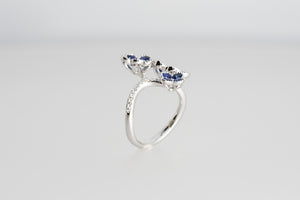 Blue Sapphire Three Flower Ring