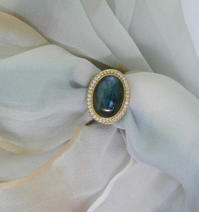 Labradorite and diamond ring