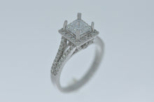 Load image into Gallery viewer, Natalie K  semi-mount: 14KW ring for 1ct princess-cut center with halo and diamonds
