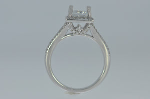 Natalie K  semi-mount: 14KW ring for 1ct princess-cut center with halo and diamonds