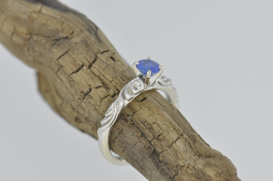 Sapphire Ring With Diamond and Satin Accents