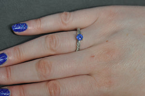 Sapphire Ring With Diamond and Satin Accents