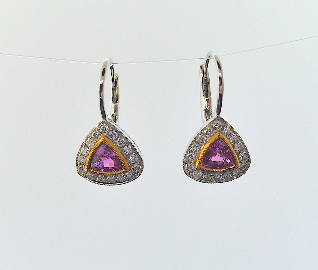 Pink trillion sapphire earrings