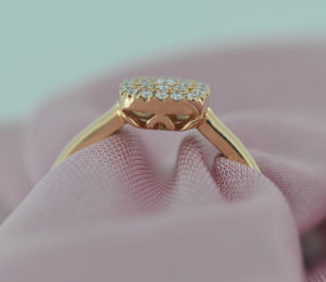 Diamond Ring: 14K Rose Gold with 25 Diamonds in square cushion-shape cluster