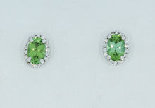 Load image into Gallery viewer, Tourmaline and Diamond stud Earrings: 14K White Gold
