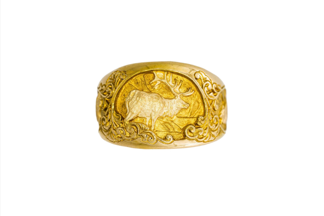 Bull Elk Gold Ring by Paul Iwanaga