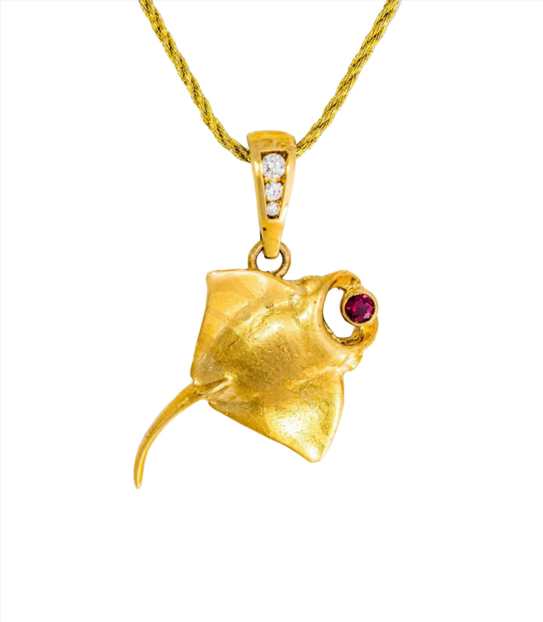 Gold Manta Ray Pendant by Paul Iwanaga