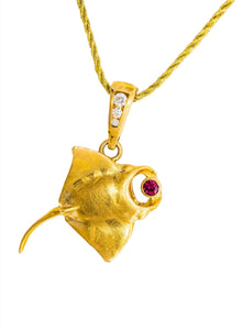 Gold Manta Ray Pendant by Paul Iwanaga