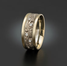 Load image into Gallery viewer, Studio 311 Wide Two Tone Starry Night w/ Diamonds Wedding Band
